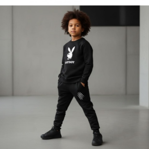 Kids PLAYBOY Printed Stylish Black & Black Tracksuit Set Winter Fleece Sweatshirt