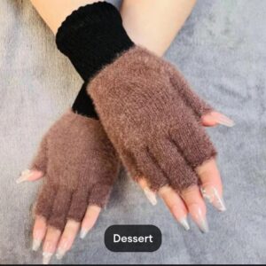Girls Soft Plush Half Finger Gloves Warm Fuzzy Fingerless Winter Gloves
