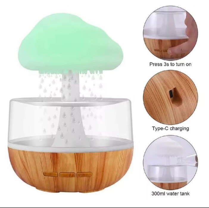 Rechargeable Cloud Rain Aroma Diffuser And LED Humidifier - Elegant Ambient Night - Image 2