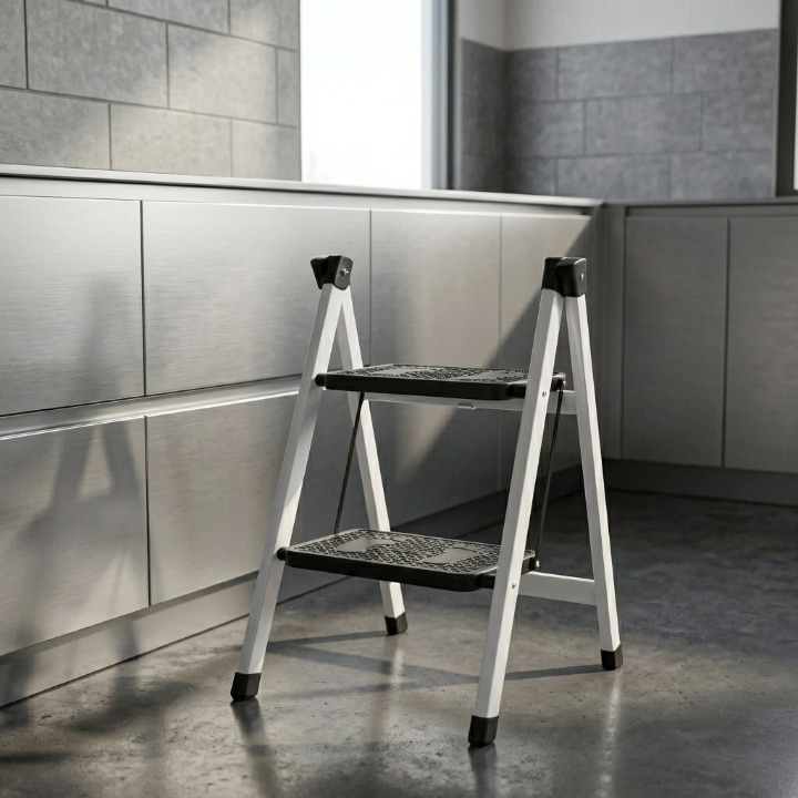 2-Step Folding Metal Stool Ladder Compact Safety Step Ladder - Image 2