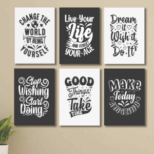 6 PC Motivational Quote Wall Decor Cardboard Phototiles Durable Stylish Elegant Home