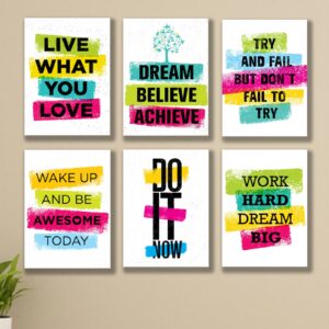 6 PC Motivational Quote Wall Decor Cardboard Phototiles Elegant Durable Stylish Inspiring