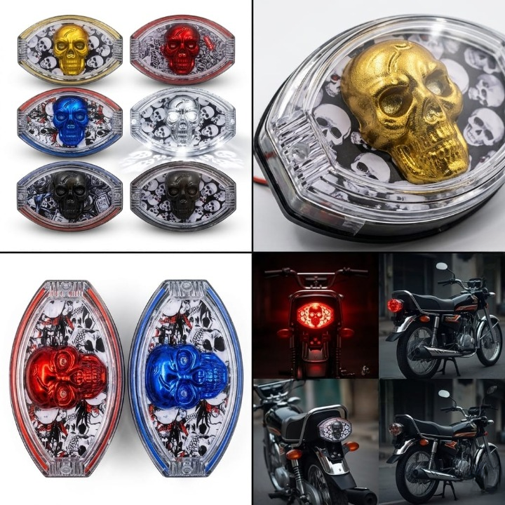 Universal 125cc Motorcycle LED Skull Tail Light – Multi-Color Fancy Rear Back - Image 2