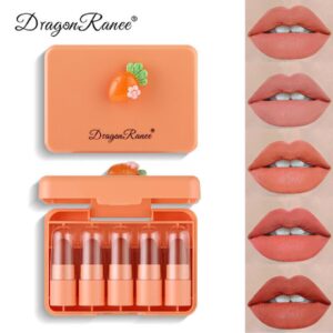 5 Pcs Dragon Ranee Carrot Mini Lipstick Set Long Lasting Makeup Waterproof
