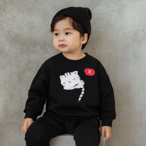 Black Cat Printed Kids Tracksuit Winter Fleece Sweatshirt & Trouser Set