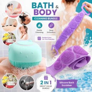 Silicone Bath Brush And Silicone Back Scrubber Care Bundle