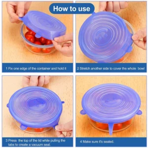 6Pcs Kitchen Reusable Silicone Seal Lid, Universal Silicone Stretch Lids