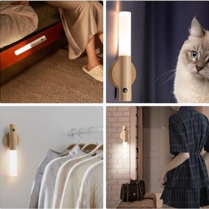 LED Wood Night Light PIR Motion Sensor Magnetic Wall Lamp USB Rechargeable