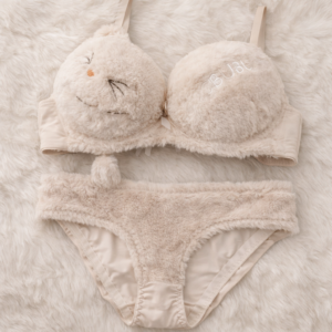 Cute Fur Style Double Padded Woolen Bikini Set – Soft Beige Plush