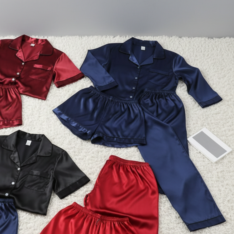 Couple Night Suit / Silk Satin Sleepwear Set – Short & Long - Image 3