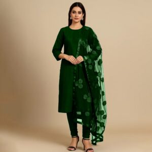 Premium Katan Silk Unstitched 3 Piece Suit With Net Dupatta For Women
