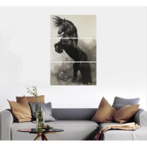 3 Pc Black Horse Wall Décor Photo Tiles Elegant Design Self‑Adhesive Double