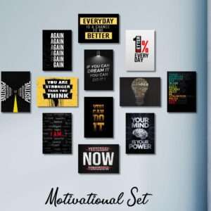 Motivational Wall Art Wooden Canvas Frames 12 Pcs Set Wooden Sticky Tiles