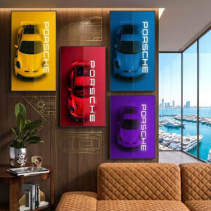 Set of 4 Car Design Sticky Photo Tiles – Wall Frames