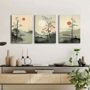 3pcs Wall Art Set - Modern Classic Style Painted Scenes, Wood MDF