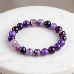 Amythest Stone Braclet - Natural Purple Crystal Healing Quartz Gemstone Stretch Wrist