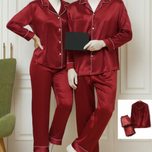 Classic Couple Night Suit Silk Satin Pajama Set – Long Sleeve Top