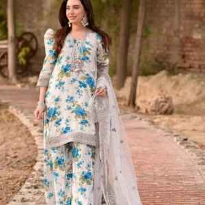 Elegant All-Over Print Embroidered Lawn 3 Piece Unstitched EID Dress