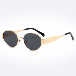 Gold Oval Metal Frame Sunglasses Retro Fashion Women's Eyewear