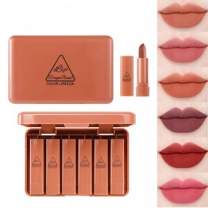 6PCS Matte Brown Velvet Lipstick Mini Nude Makeup Lip Kit Set