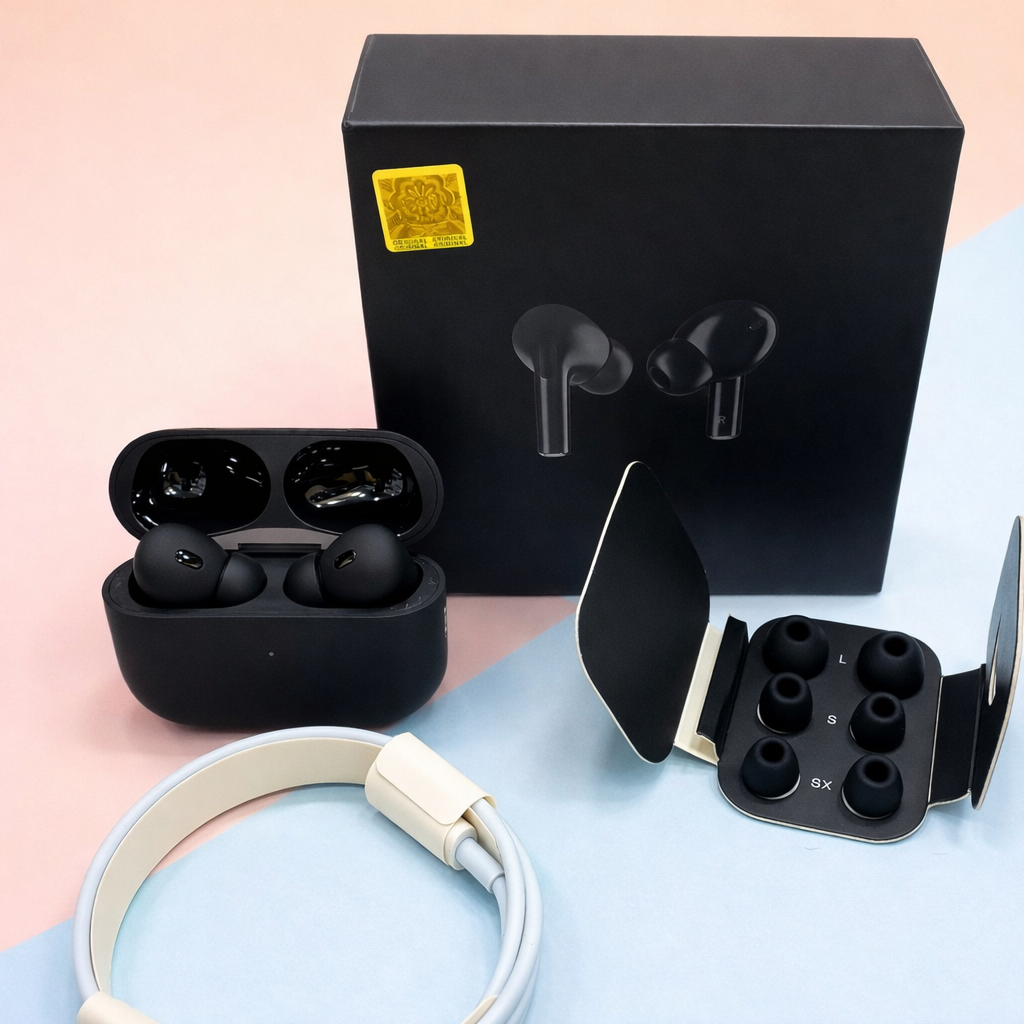 Black Pro 2 Box Pack Wireless Earbuds with All Accessories – Black - Image 3