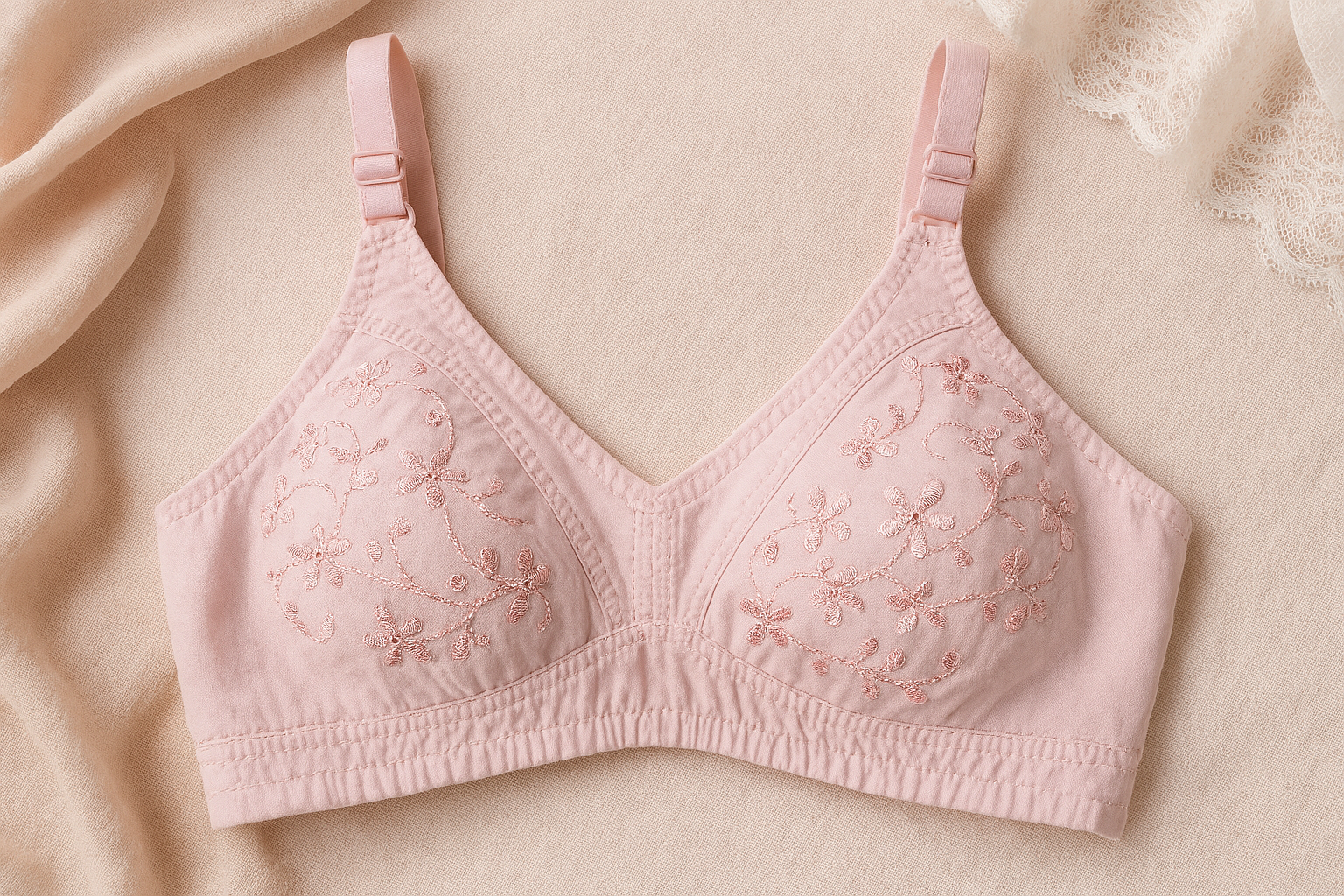 01 PCs Cotton Embroidered Chikan Bra - Image 3
