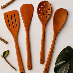 Pack Of 4 - Wooden Spoon Set - Light Brown Kitchen Tools