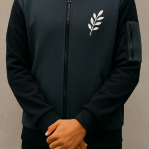 New Winter Collection Charcoal Grey Leaf Printed Zipper Jacket