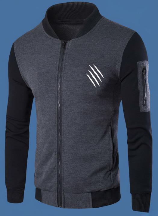 New Winter Collection Charcoal Grey Printed Zipper Jacket - Image 2