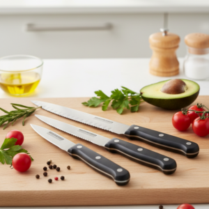 3-Piece Kitchen Knives Set – Black Non-Stick Coating, Ergonomic Anti-Slip Handles, Perfect
