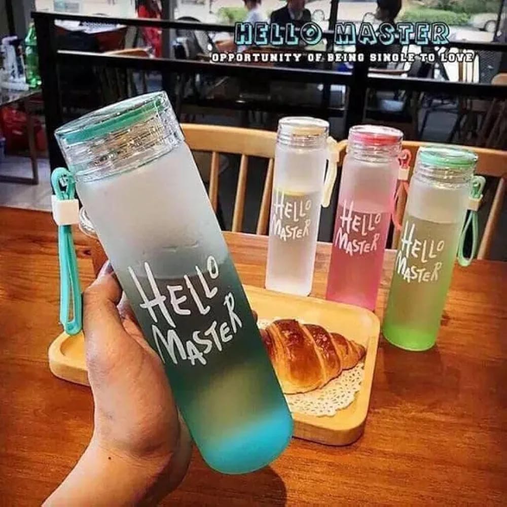 Frosted Glass Water Bottle With Hello Master Decal Logo - 400ml - Image 5