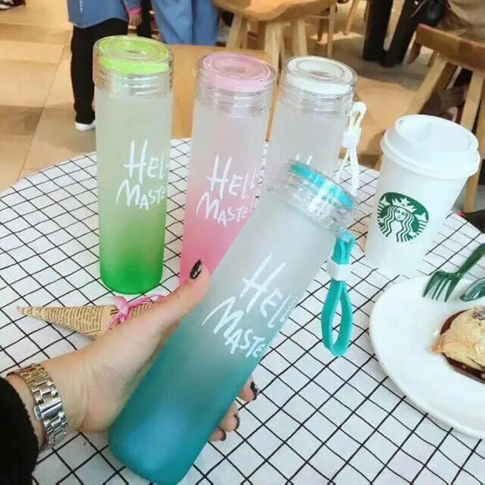 Frosted Glass Water Bottle With Hello Master Decal Logo - 400ml - Image 4