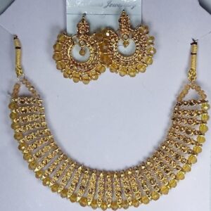 Colorful chowker neckless and crystal round earrings jewellery set