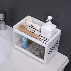 Desktop Double-Layer Plastic Storage Holder Rack Cosmetic Box Kitchen Bathroom Desk Shelf