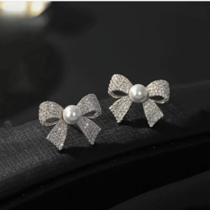 Korean Elegant Zircon Bow style Earrings Pearl style Bow Earrings For Girls