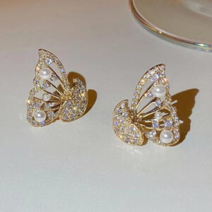 Korean Zircon And Pearl Butterfly front back earrings Luxury Look Artificial Earrings