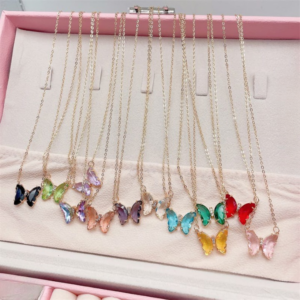 Crystal Butterfly Pendant Necklace