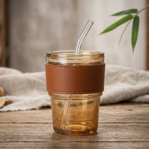 Premium Amber Glass Coffee Tumbler – Travel Mug