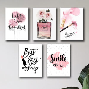 set of 5 make up themed girls room decore wall art wooden