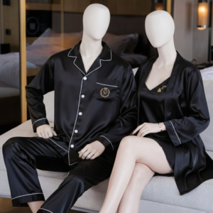 Couple Night Dress Silk Sleepwear Set – 4-Piece Pajama & Robe Set