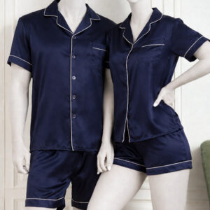 Couple Night Dress Silk Pajama Set – Short Sleeve Shirt & Shorts
