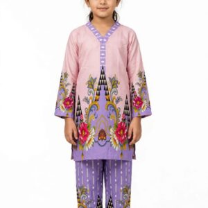 Girls Purple Printed Stitched Co Ord Set
