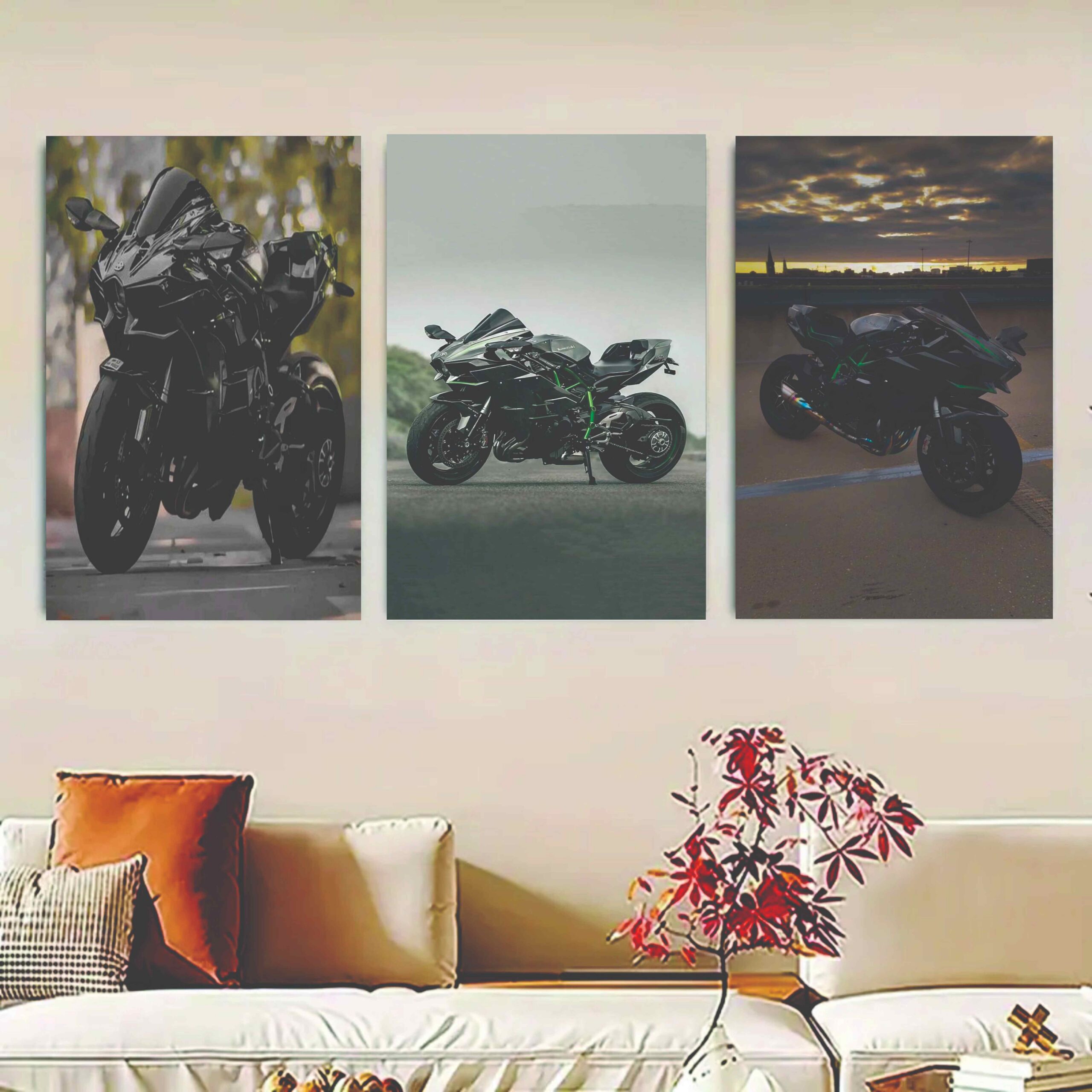Set Of 3 Ninja H2R bike Sticky Canvas Frames