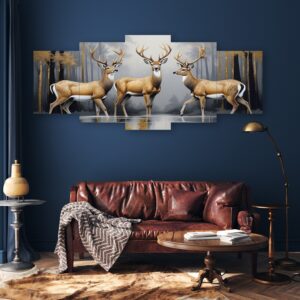 Set of 5 Frames 3 Deer Picture 16x40 Inch Wooden Sticky Tiles