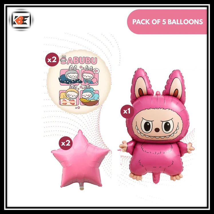 Labubu Theme Foil Balloon Set – 5 Pcs Birthday Party Decoration Kit - Image 2