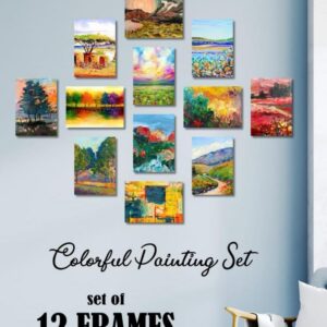 12 Piece Wall Art Set Colorful Textured Landscape Paintings Wooden Sticky Tiles