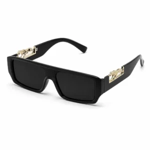 Leopard Logo Unisex Full-Rim Rectangular UV400 Sunglasses Black Tint Lightweight Frame Casual