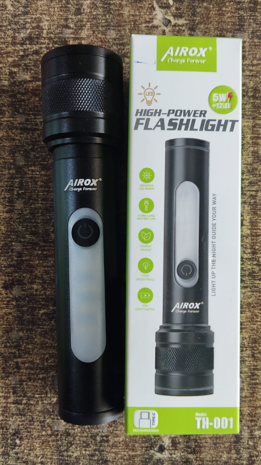 Airox 5 In 1 Rechargeable Flash Light – Type-C Charging Black - Image 3