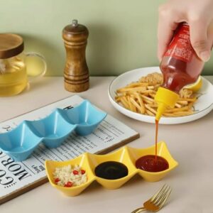 3 Grid Japanese Dip Sauce Tray Plastic Sauce Dish Multi Section Condiment